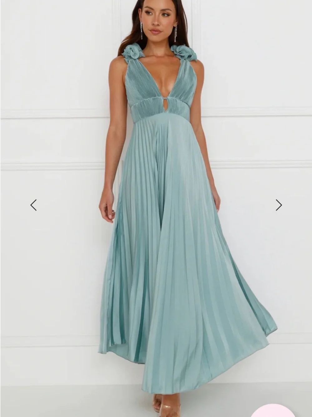 Hello Molly Sage Pleated V-Neck Dress - Picture 2 of 5